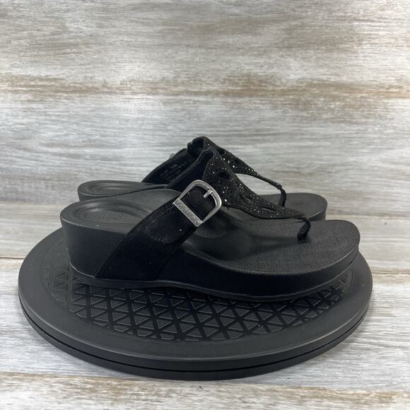 Aetrex Women’s Tasha Black Wedge Flip Flop Thong Sandals Size 6.5 - Picture 3 of 8